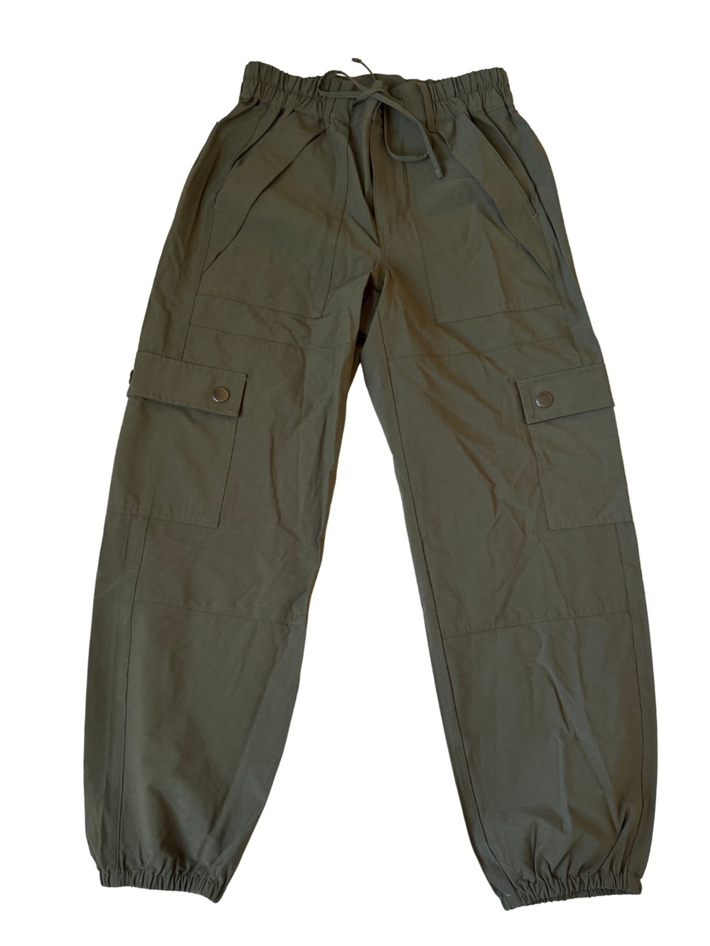 Women’s Olive Cargo Jogger Pants - Drawstring Waist